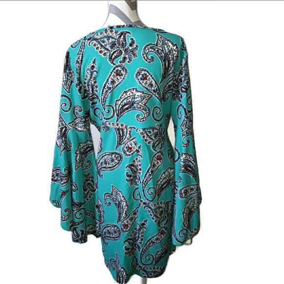 Cato XL turquoise paisley bell sleeve dress - Picture 2 of 15